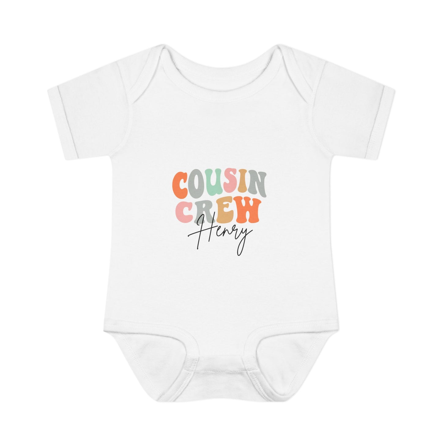 Baby Onesie 'Cousin Crew' Personalized Tee — Cute Retro Color Block Kids Shirt (Name Customizable)