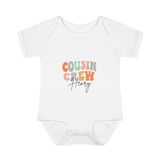 Baby Onesie 'Cousin Crew' Personalized Tee — Cute Retro Color Block Kids Shirt (Name Customizable)