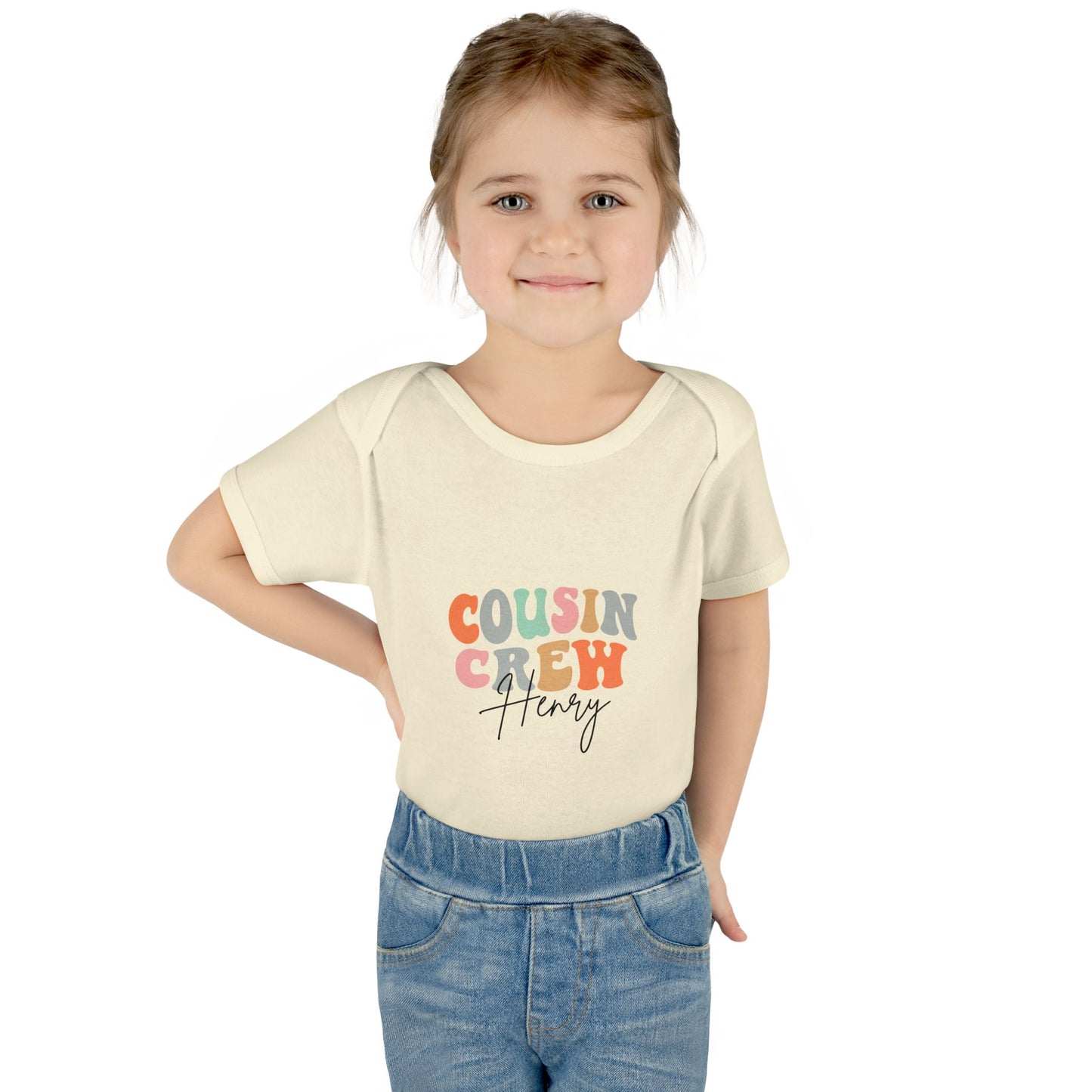Baby Onesie 'Cousin Crew' Personalized Tee — Cute Retro Color Block Kids Shirt (Name Customizable)