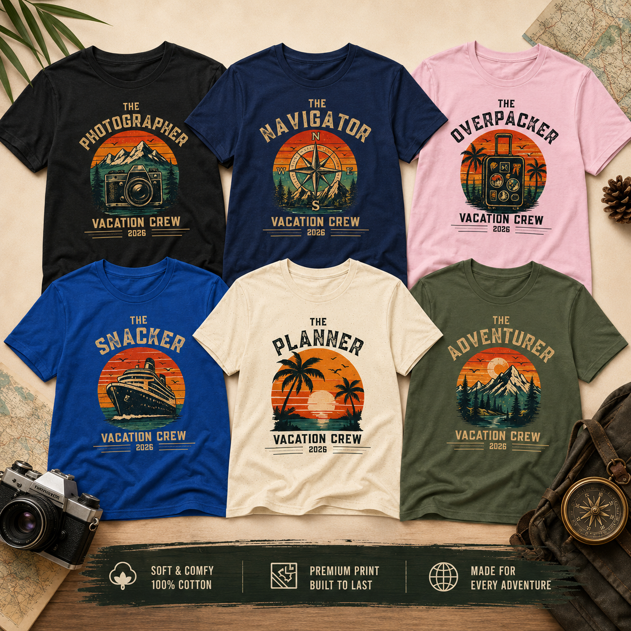 Personalized Vacation Crew Shirt | Custom Retro Travel T-Shirt