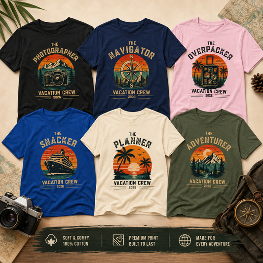 Personalized Vacation Crew Shirt | Custom Retro Travel T-Shirt