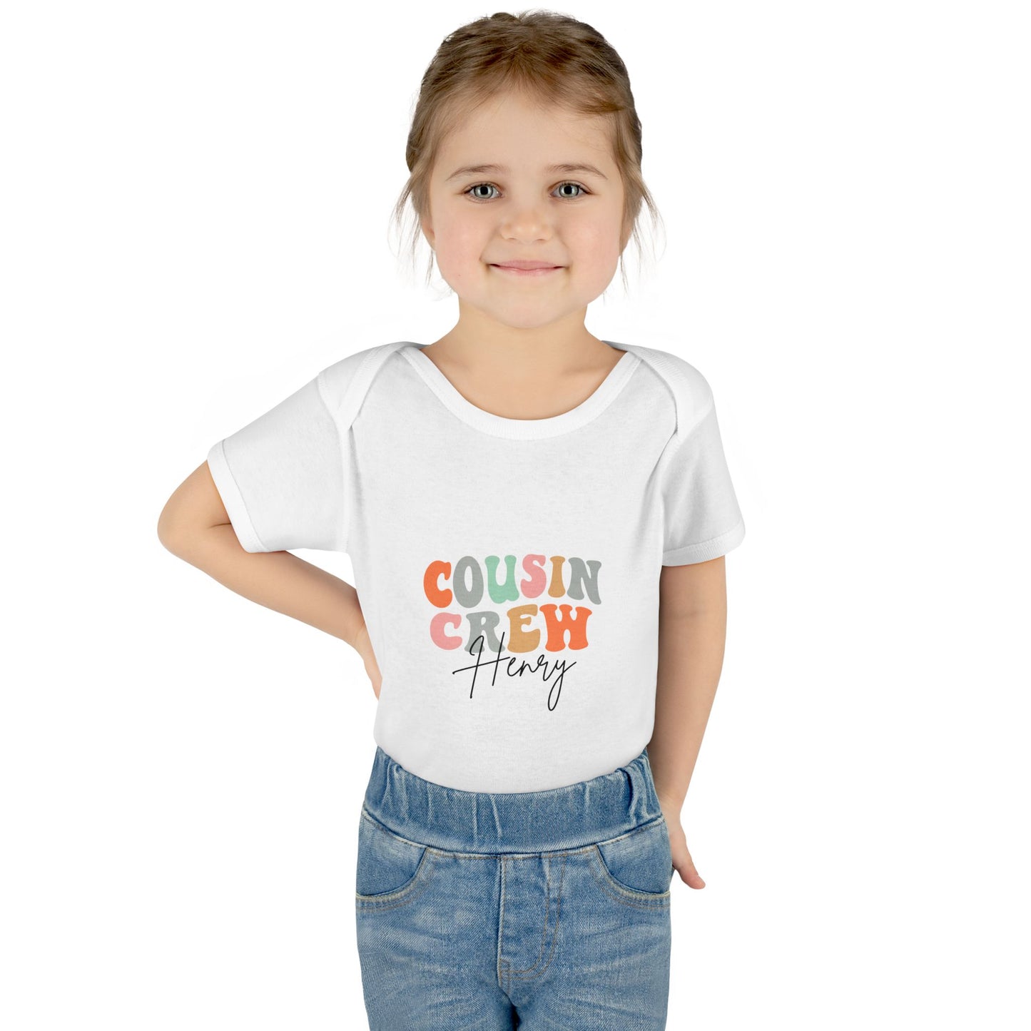 Baby Onesie 'Cousin Crew' Personalized Tee — Cute Retro Color Block Kids Shirt (Name Customizable)