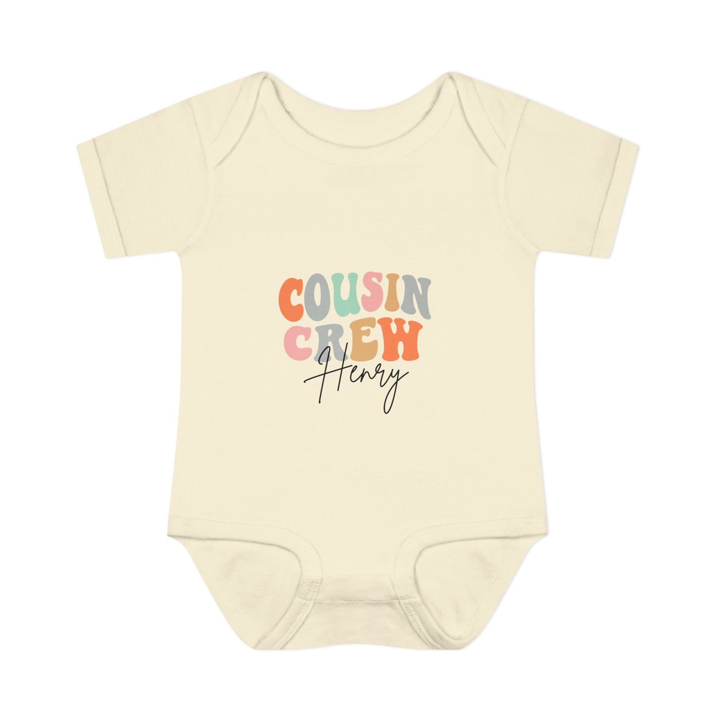 Baby Onesie 'Cousin Crew' Personalized Tee — Cute Retro Color Block Kids Shirt (Name Customizable)